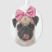 Mops mit rosa Bow Ornament (Vorderseite)