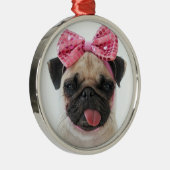 Mops mit rosa Bow Ornament Aus Metall (Rechts)