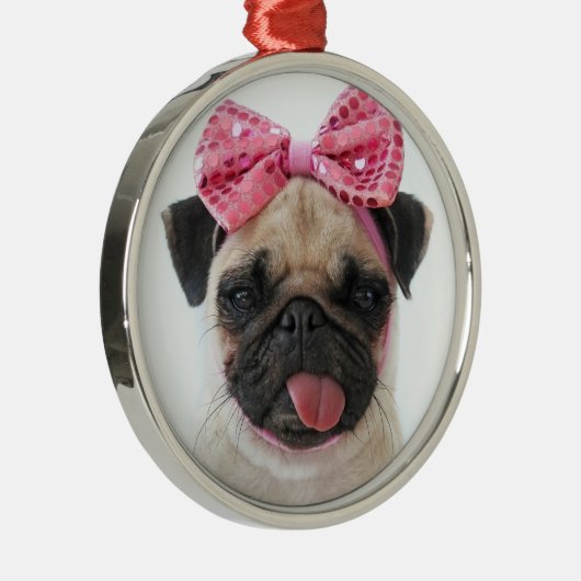 Mops mit rosa Bow Ornament Aus Metall (Rechts)