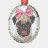 Mops mit rosa Bow Ornament Aus Metall (Links)