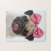Mops mit rosa Bow Puzzle (Horizontal)