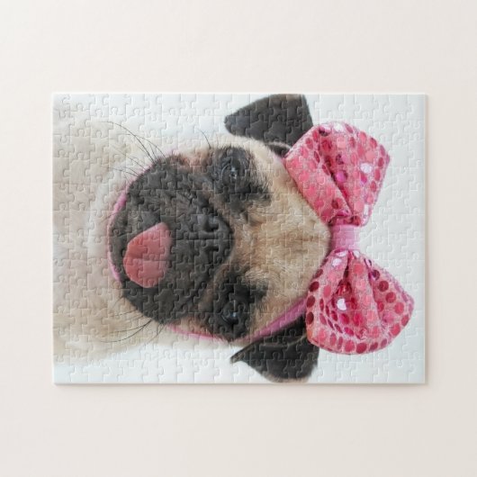 Mops mit rosa Bow Puzzle (Horizontal)