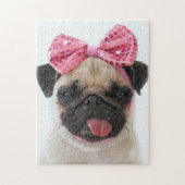 Mops mit rosa Bow Puzzle (Vertikal)