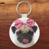 Mops mit rosa Bow Schlüsselanhänger (Vorderseite)