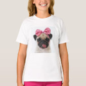 Mops mit rosa Bow T-Shirt (Vorderseite)