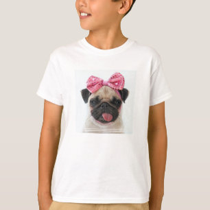 Mops mit rosa Bow T-Shirt