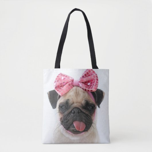 Mops mit rosa Bow Tasche (Vorderseite)