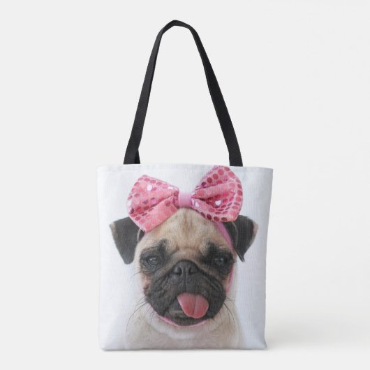 Mops mit rosa Bow Tasche (Rückseite)
