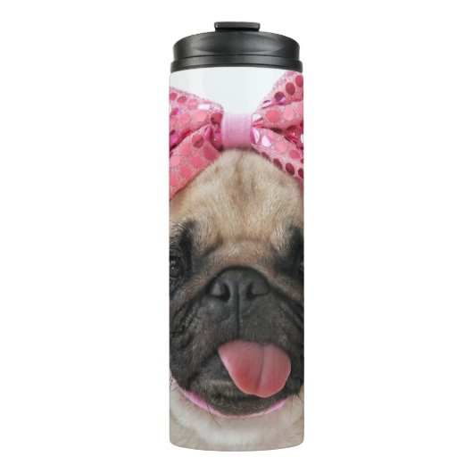 Mops mit rosa Bow Thermosbecher (Vorderseite)