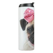 Mops mit rosa Bow Thermosbecher (Nach links gedreht)
