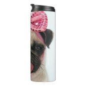 Mops mit rosa Bow Thermosbecher (Nach rechts gedreht)