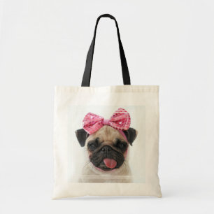 Mops mit rosa Bow Tragetasche