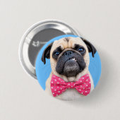 Mops mit rosa Fliege Button (Vorne & Hinten)