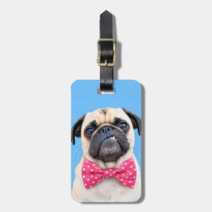 Mops mit rosa Fliege Gepäckanhänger
