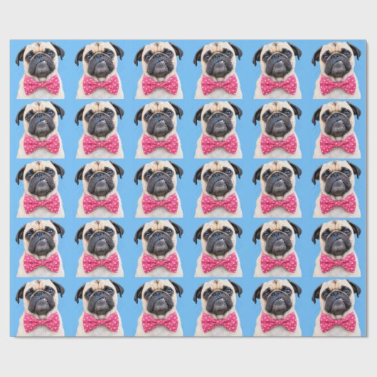 Mops mit rosa Fliege Geschenkpapier (Flach)