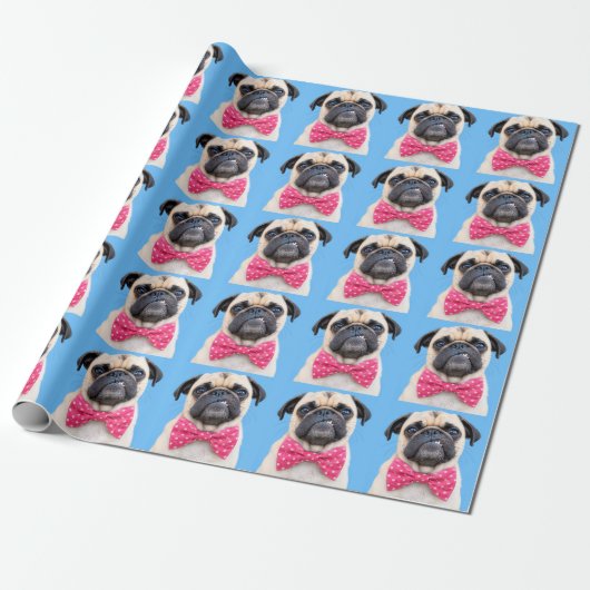 Mops mit rosa Fliege Geschenkpapier (Ungerollt)