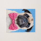 Mops mit rosa Fliege Puzzle (Horizontal)