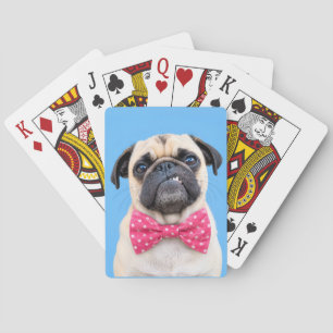 Mops mit rosa Fliege Spielkarten