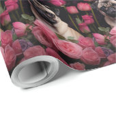 Mops mit rosa Rosen Blume Blumenmotive Geschenkpapier (Rolleneckpunkt)