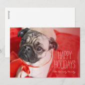 Mops mit rotem Band Feiertagskarte (Vorne/Hinten)