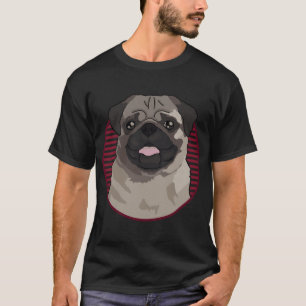Mops mit rotem gestreiftem Kreis T-Shirt
