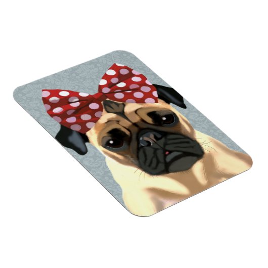 Mops mit rotem Spott auf Kopf 2 Magnet (Rechte Seite)