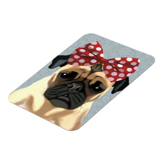 Mops mit rotem Spott auf Kopf 2 Magnet (Linke Seite)