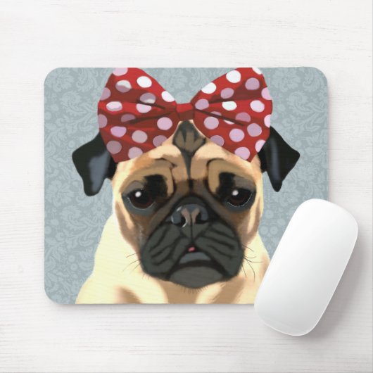 Mops mit rotem Spott auf Kopf 2 Mousepad (Mit Mouse)