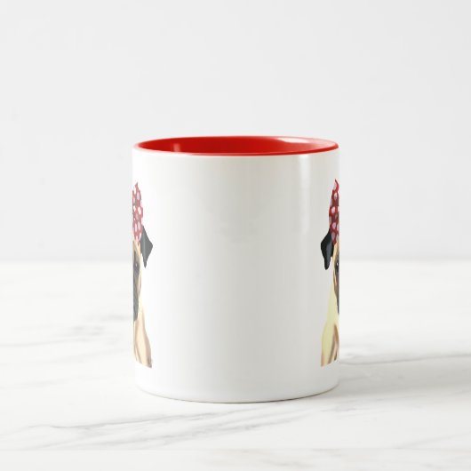 Mops mit rotem Spott auf Kopf 2 Zweifarbige Tasse (Mittel)