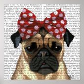 Mops mit rotem Spott auf Kopf Poster (Vorne)