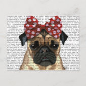 Mops mit rotem Spott auf Kopf Postkarte (Vorderseite)