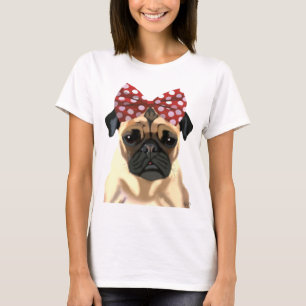 Mops mit rotem Spotty Bogen auf Kopf 2 T-Shirt