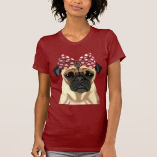 Mops mit rotem Spotty Bogen auf Kopf 2 T-Shirt