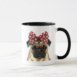 Mops mit rotem Spotty Bogen auf Kopf Tasse