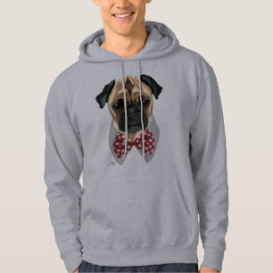 Mops mit roter gepunkteter Bogen-Krawatte Hoodie
