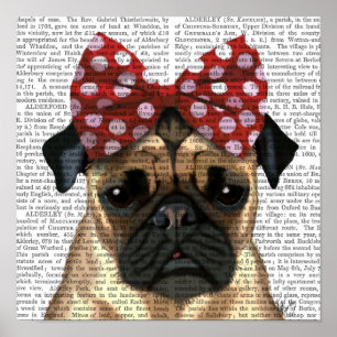 Mops mit roter getupfter Schleife auf dem Kopf Poster