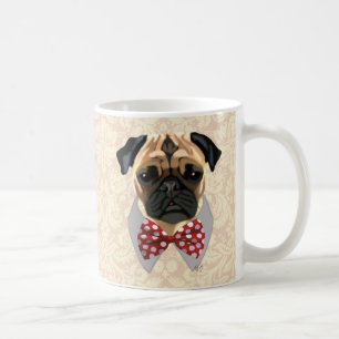 Mops mit roter und weißer Spotty Bogen-Krawatte Kaffeetasse