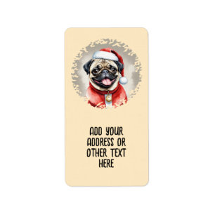 Mops mit Santa Claus Outfit - Weihnachten 1 Adressaufkleber