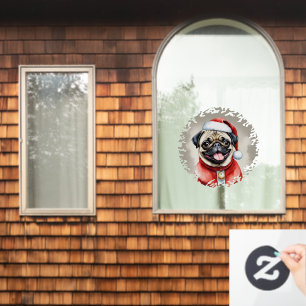 Mops mit Santa Claus Outfit - Weihnachten 1 Fensteraufkleber