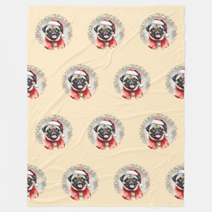 Mops mit Santa Claus Outfit - Weihnachten 1 Fleecedecke