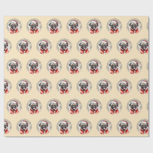 Mops mit Santa Claus Outfit - Weihnachten 1 Geschenkpapier (Flach)