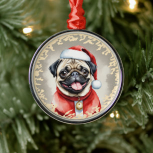 Mops mit Santa Claus Outfit - Weihnachten 1 Ornament Aus Metall