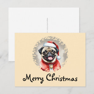 Mops mit Santa Claus Outfit - Weihnachten 1 Postkarte