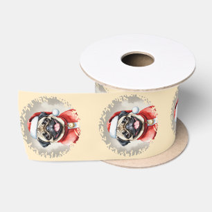 Mops mit Santa Claus Outfit - Weihnachten 1 Satinband