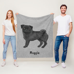 Mops mit schwarzer Fellfarbe und individuellem Nam Fleecedecke