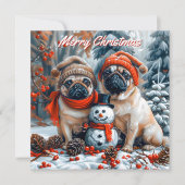 Mops mit Snowman Pack zu Weihnachten Mitteilungskarte (Vorderseite)