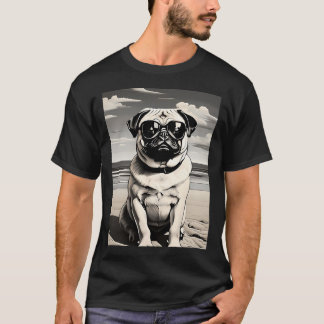 Mops mit Sonnenbrille am Strand T-Shirt