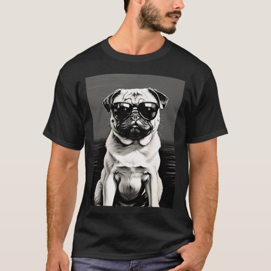 Mops mit Sonnenbrille (Schwarz-Weiß) T-Shirt (Vorderseite)