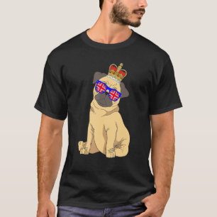 Mops mit Sonnenbrille und britische Flagge (Crown T-Shirt