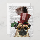 Mops mit Steampunk Art-Spitzenhut Postkarte (Vorne/Hinten)